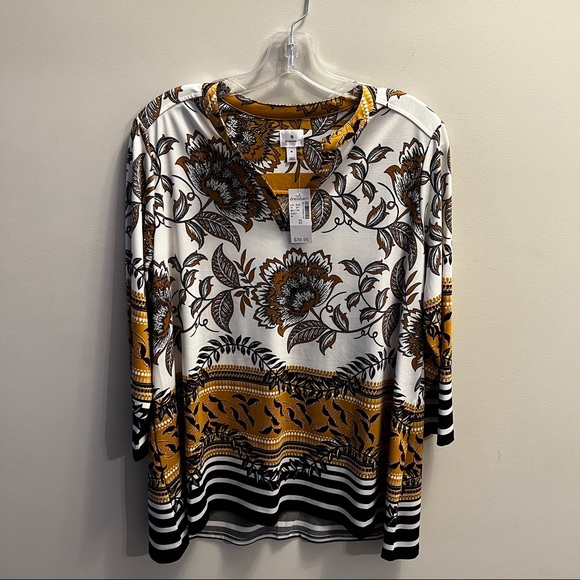 3/4 sleeves white and caramel blouse - Picture 1 of 5